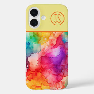 Abstract Alcohol Ink Style Rainbow Monogrammed iPhone 16 Case