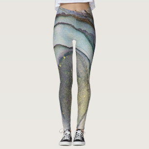 Abstract Alcohol Ink Teal Purple Grey Gold Leggings