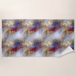 Abstract Alcohol Ink Texture with Gold Accents Beach Towel