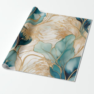 Abstract Alcohol Ink with Gold Accents Wrapping Paper