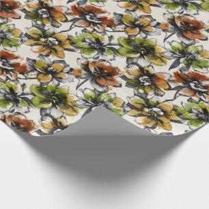 Abstract Alcohol Wash Pen and Ink Flowers Wrapping Paper