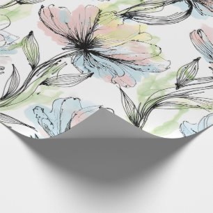Abstract Alcohol Wash Pen and Ink Large Flowers Wrapping Paper