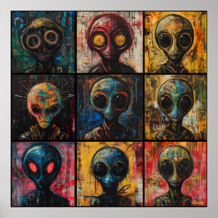 Abstract Alien Portraits in Graffiti popart grid Poster