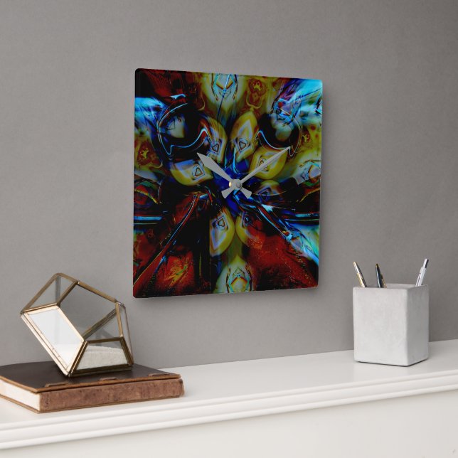 Abstract almonds under showy deformed dark glass   square wall clock (Office)