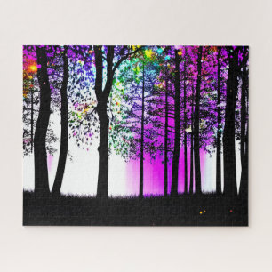 Abstract Amazing Colours in Black Silhouette Fores Jigsaw Puzzle