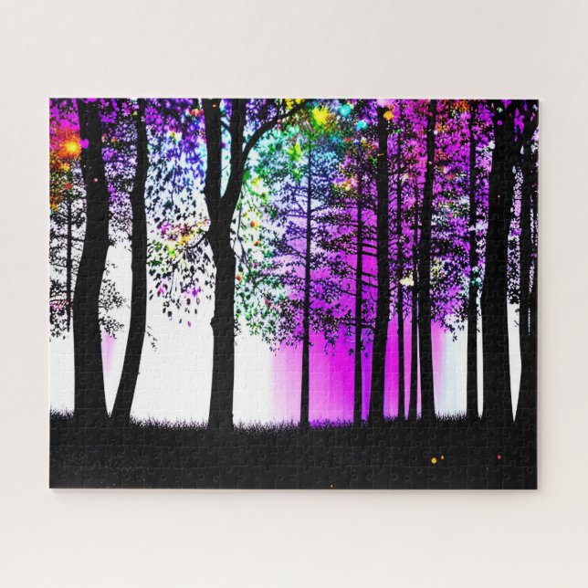 Abstract Amazing Colours in Black Silhouette Fores Jigsaw Puzzle (Horizontal)