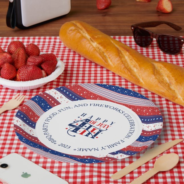 Abstract American 4th of July custom text Paper Plate (Picnic)