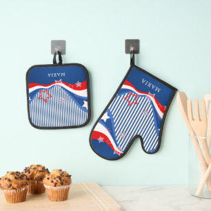 Abstract American flag design patriotic design Oven Mitt & Pot Holder Set