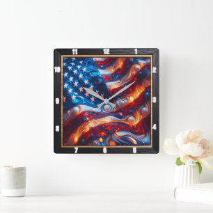 Abstract American Flag Modern Square Wall Clock