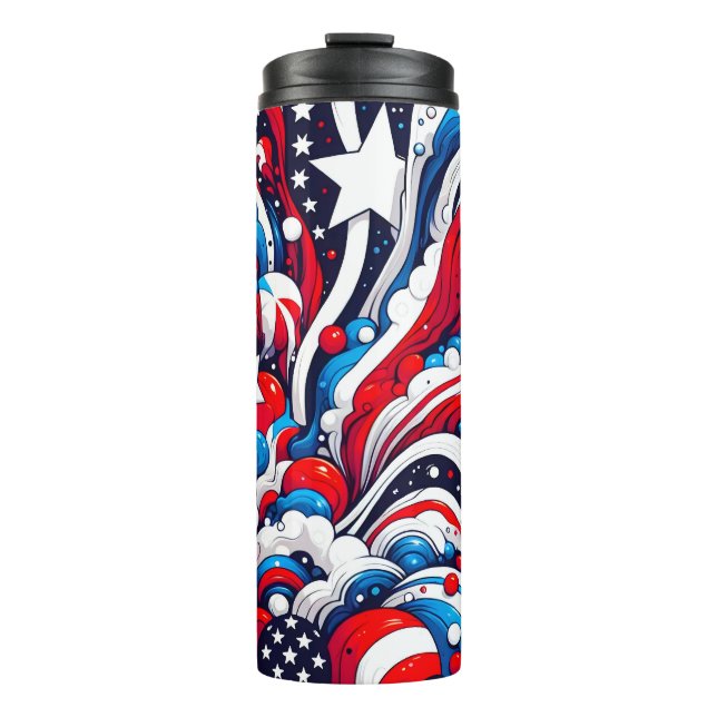 Abstract American Flag Red, White and Blue Thermal Tumbler (Front)