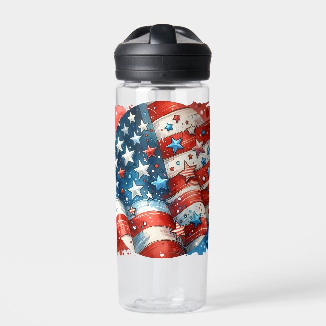 Abstract American Flag Red, White and Blue Water Bottle (Front)