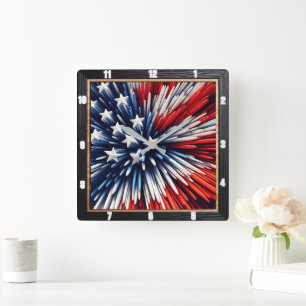 Abstract American Flag Spiked Design Square Wall Clock