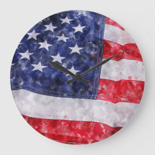 Abstract American Flag, Watercolor Style. Large Clock