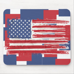 Abstract American Flags On Red White and Blue Mouse Mat