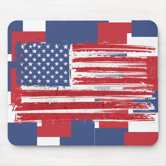 Abstract American Flags On Red White and Blue Mouse Mat (Front)