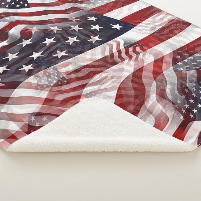 Abstract American Red White Blue Flag Motif Sherpa Blanket (3/4)