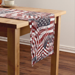 Abstract American Red White Blue Flag Motif Short Table Runner