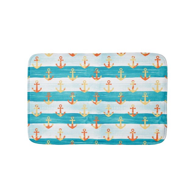 Abstract anchors: watercolor stripe pattern. bath mat (Front)