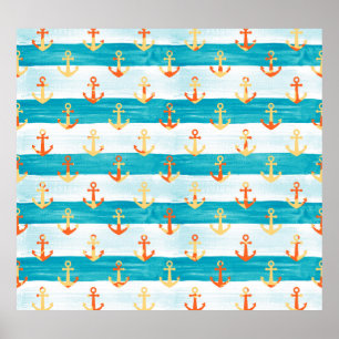 Abstract anchors: watercolor stripe pattern. poster