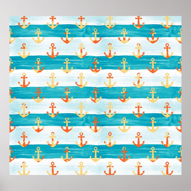 Abstract anchors: watercolor stripe pattern. poster (Front)