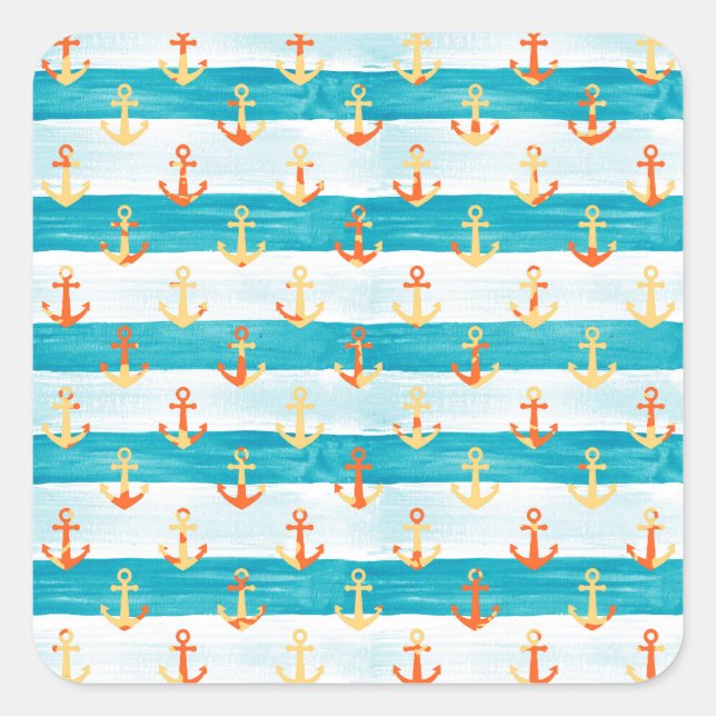 Abstract anchors: watercolor stripe pattern. square sticker (Front)