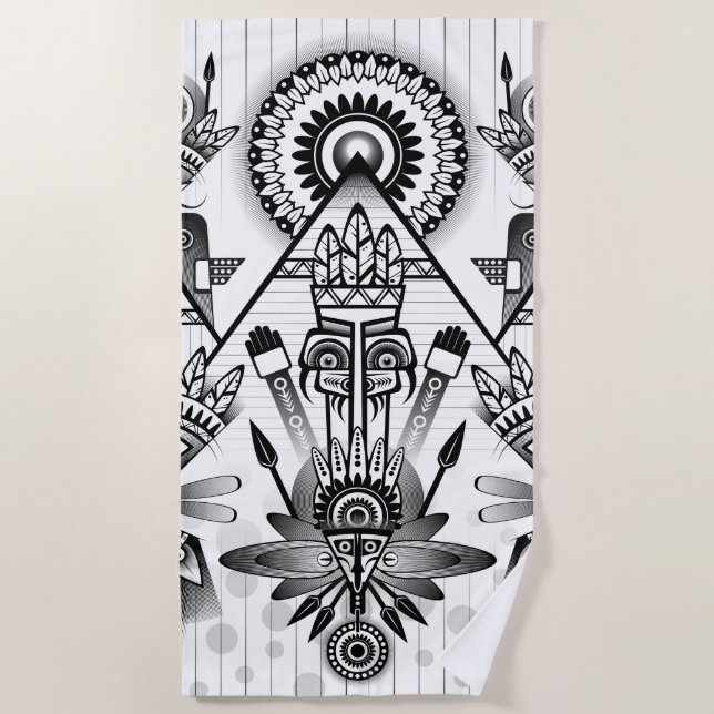 Abstract Ancient Native Indian Tribal Beach Towel (Front)