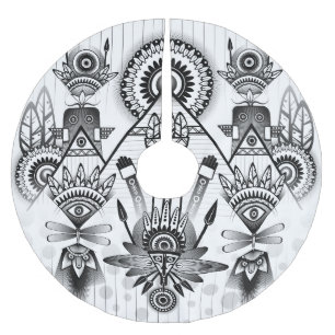 Abstract Ancient Native Indian Tribal Brushed Polyester Tree Skirt