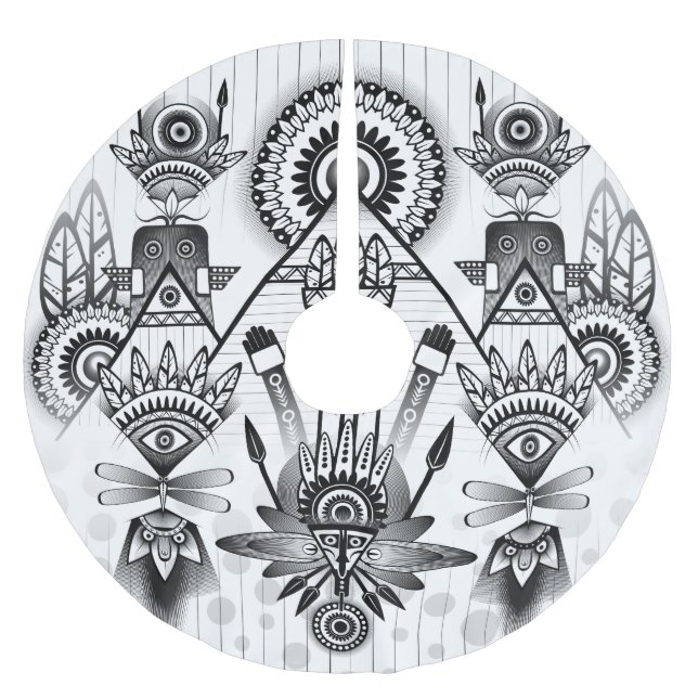 Abstract Ancient Native Indian Tribal Brushed Polyester Tree Skirt (Front)