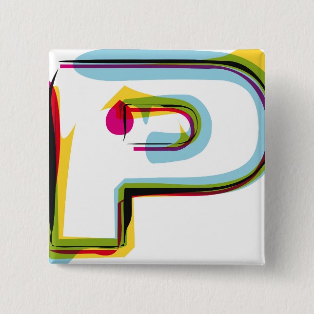 Abstract and colourful letter P 15 Cm Square Badge (Front)