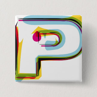 Abstract and colourful letter P 15 Cm Square Badge