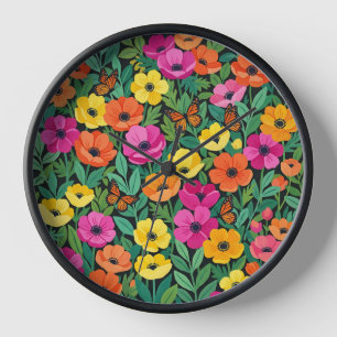 Abstract Anemones Butterflies Garden Art Clocks