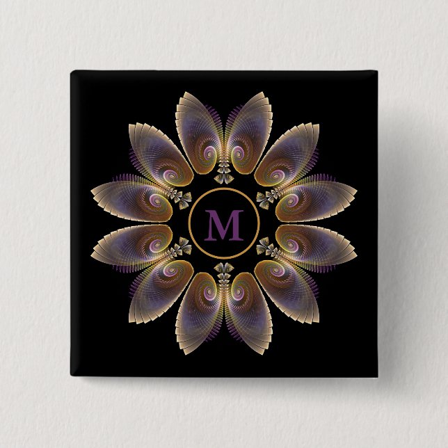Abstract Angel Wings Mandala Fractal Monogram 15 Cm Square Badge (Front)