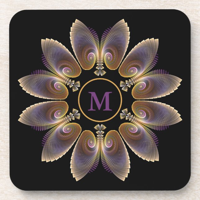 Abstract Angel Wings Mandala Fractal Monogram Coaster (Front)