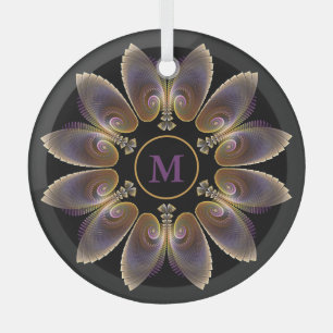 Abstract Angel Wings Mandala Fractal Monogram Glass Tree Decoration