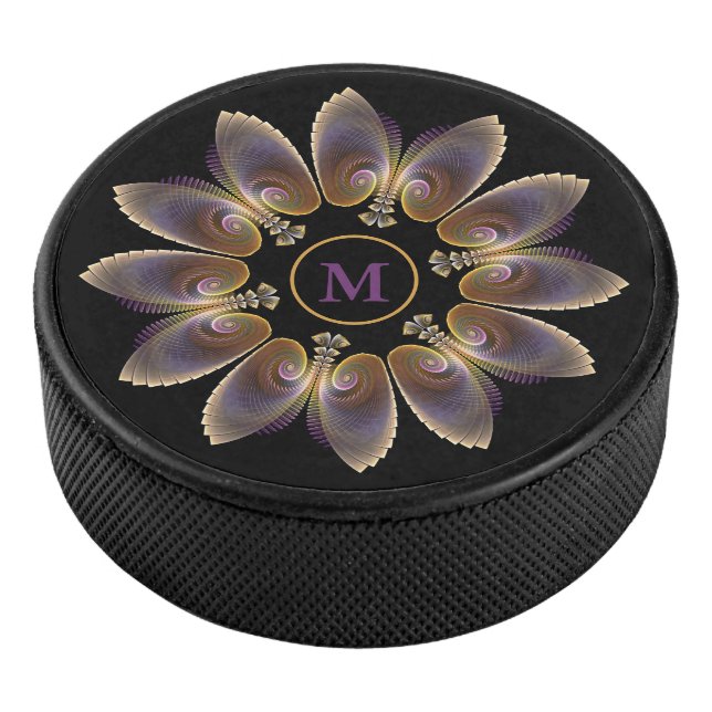 Abstract Angel Wings Mandala Fractal Monogram Hockey Puck (3/4)