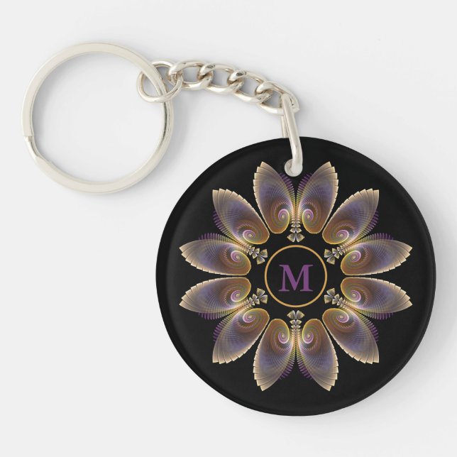 Abstract Angel Wings Mandala Fractal Monogram Key Ring (Front)