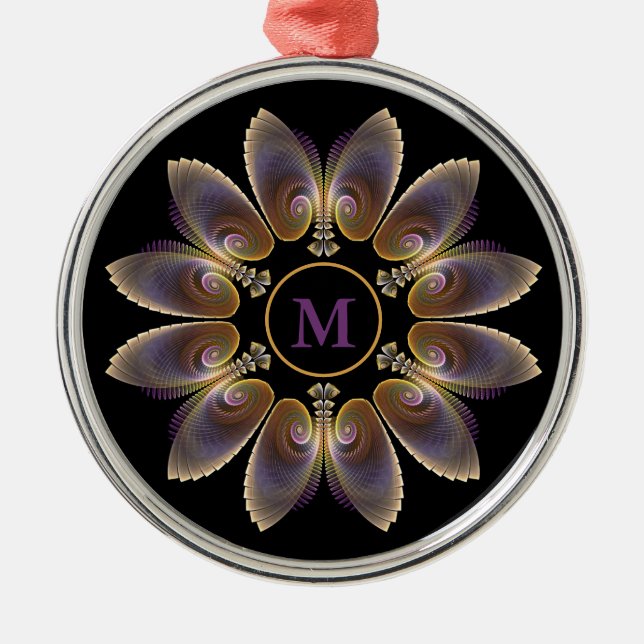 Abstract Angel Wings Mandala Fractal Monogram Metal Tree Decoration (Front)