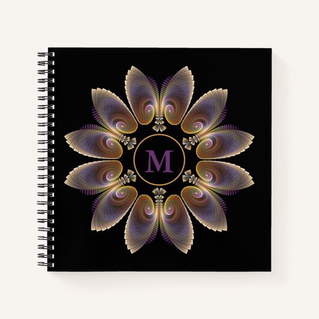 Abstract Angel Wings Mandala Fractal Monogram Notebook (Front)