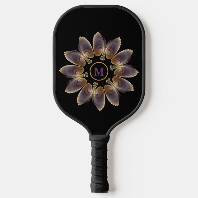 Abstract Angel Wings Mandala Fractal Monogram Pickleball Paddle (Front)