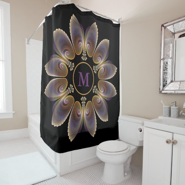 Abstract Angel Wings Mandala Fractal Monogram Shower Curtain (In Situ)