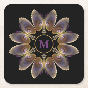 Abstract Angel Wings Mandala Fractal Monogram Square Paper Coaster