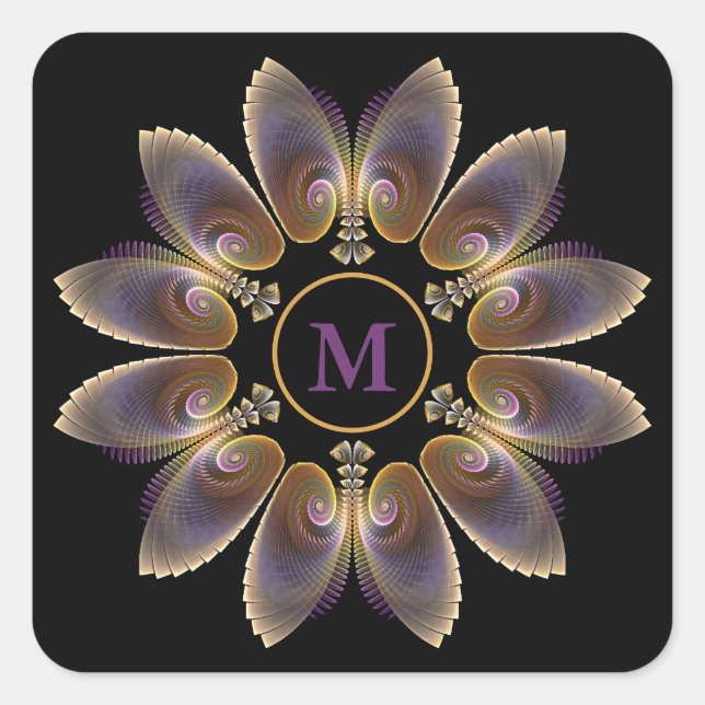 Abstract Angel Wings Mandala Fractal Monogram Square Sticker (Front)