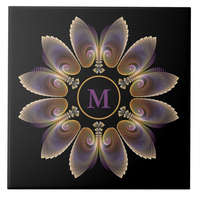 Abstract Angel Wings Mandala Fractal Monogram Tile (Front)