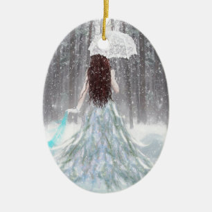 Abstract Angel Winter Snow Princess Ceramic Tree Decoration