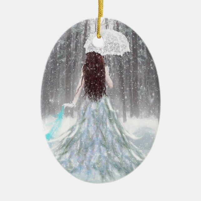 Abstract Angel Winter Snow Princess Ceramic Tree Decoration (Front)
