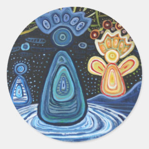 Abstract Angels Aboriginal Sticker, Glossy Classic Round Sticker