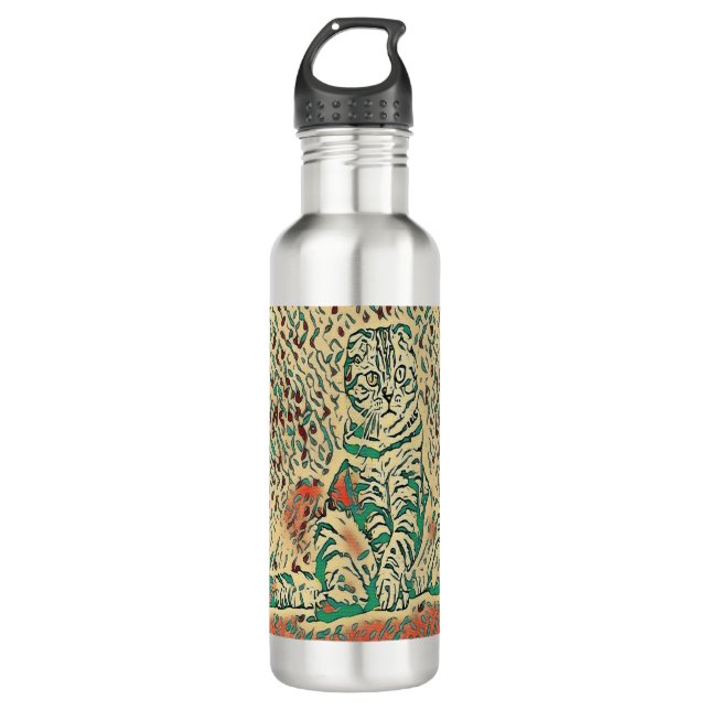 Abstract angry cat 710 ml water bottle (Front)