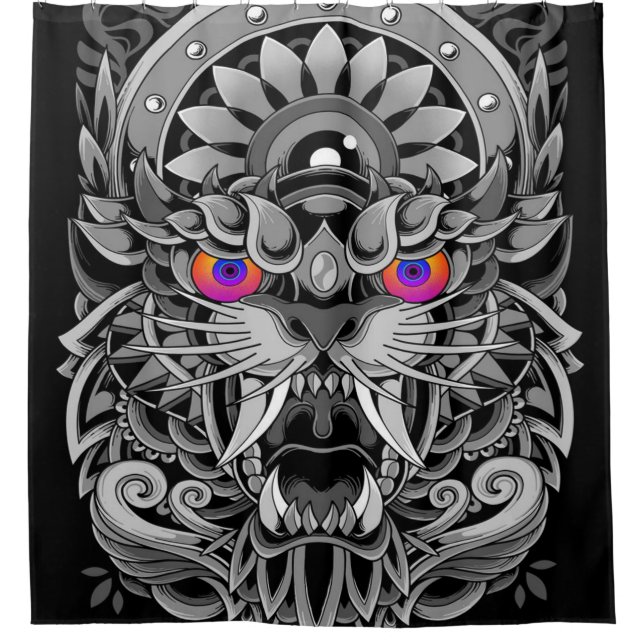 abstract Angry Tiger Shower Curtain (Front)