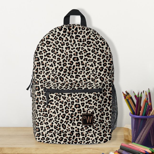 Abstract Animal Leopard Skin Fur Pattern Monogram Printed Backpack (Abstract animal leopard skin fur pattern monogram backpacks, trendy and fashionale, back to school)