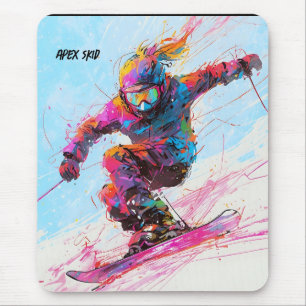Abstract anime snow skier downhill mouse pad